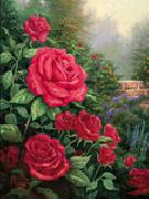 unknow artist Red Roses in Garden oil on canvas